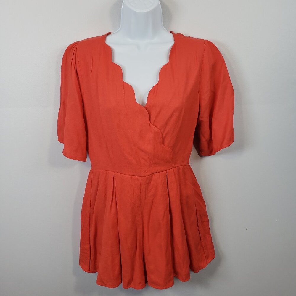 Jun & Ivy Francescas Scalloped 1pc Romper Size Small Coral Lined Summer / A224